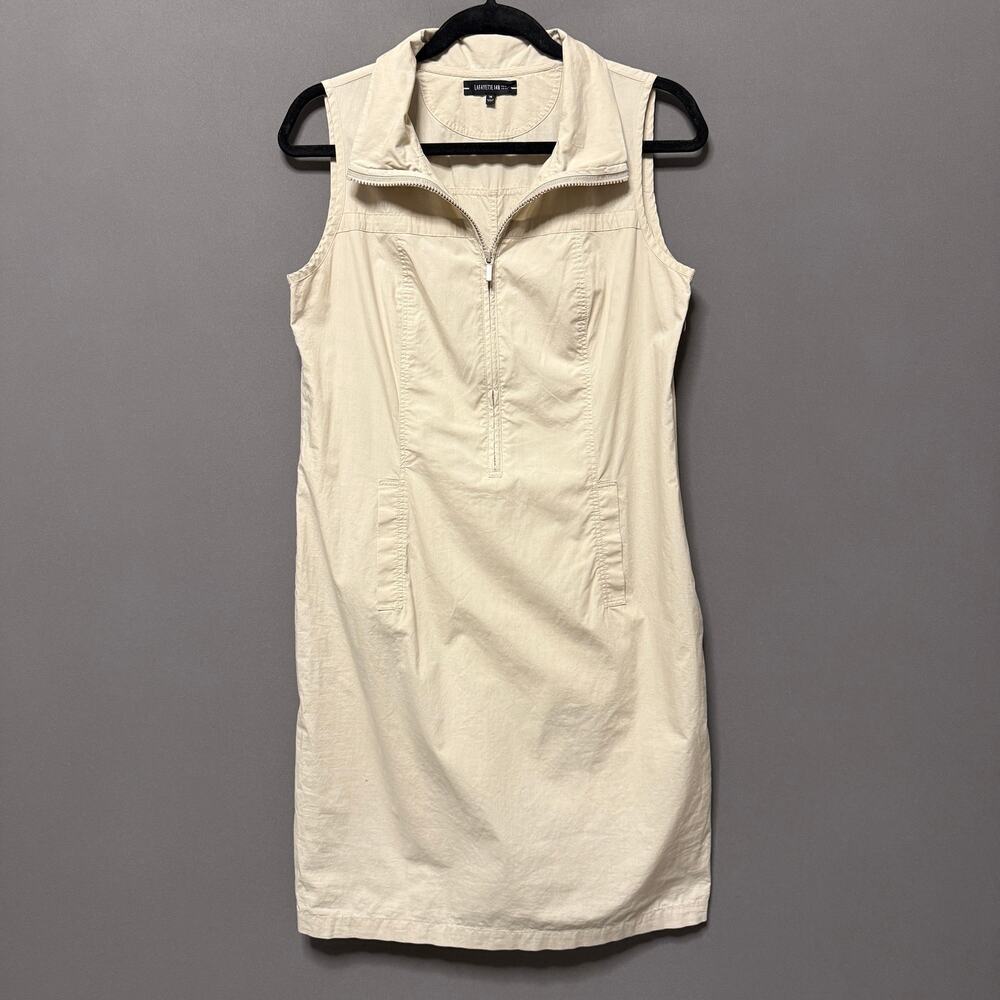 Lafayette 148 khaki front zip mini dress - sleeveless form fitting cotton size M